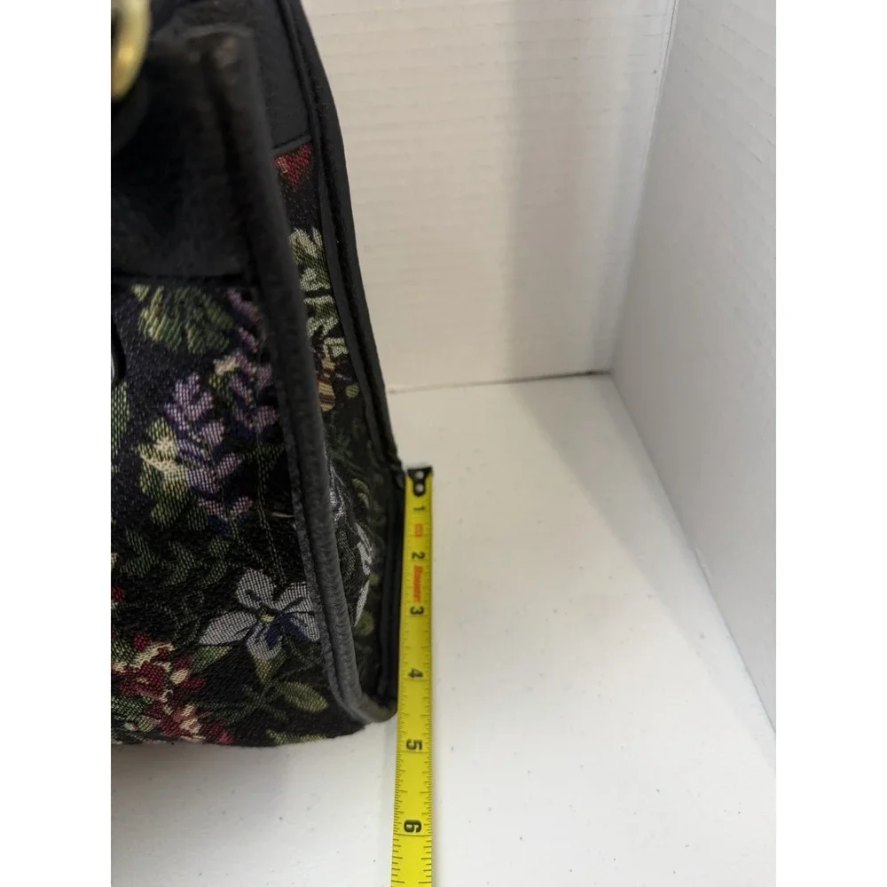 Unbranded Floral Tapestry Crossbody Satchel Purse Black Top Handle Bag